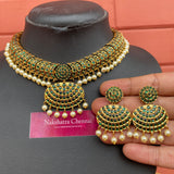 Premium Antique Real kemp Grand Non-Idol Choker set (Colors Available)