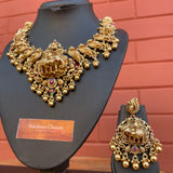 Premium Gold Polish Grand Haathi-Mayil Short Chain Set