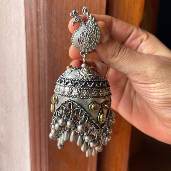 German Silver Peacock Oxidised Jumbo Jumkha