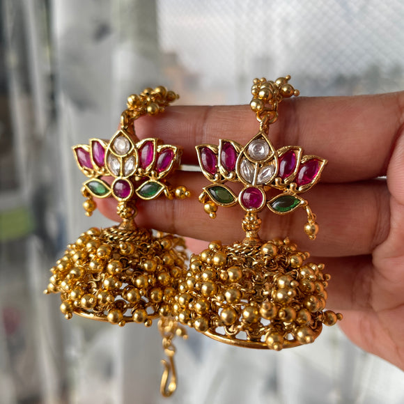 Premium Grand light weight Lotus Jumkha with Ear chain ( Colors Available)