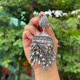 German Silver Peacock Oxidised Jumbo Jumkha