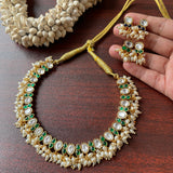 2-in-1 Emerald-Sapphire Stones Rice Pearls Short Chain set