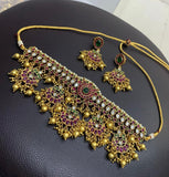 Premium Real kemp Grand Choker Set (with Gold Beads)