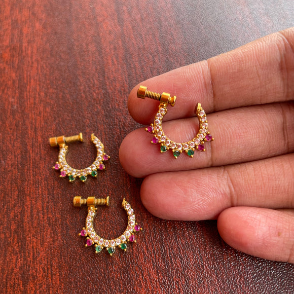 Antique Nose Ring Nath 22k Gold Gem Paste Pearls Indian (6471) - Ruby Lane